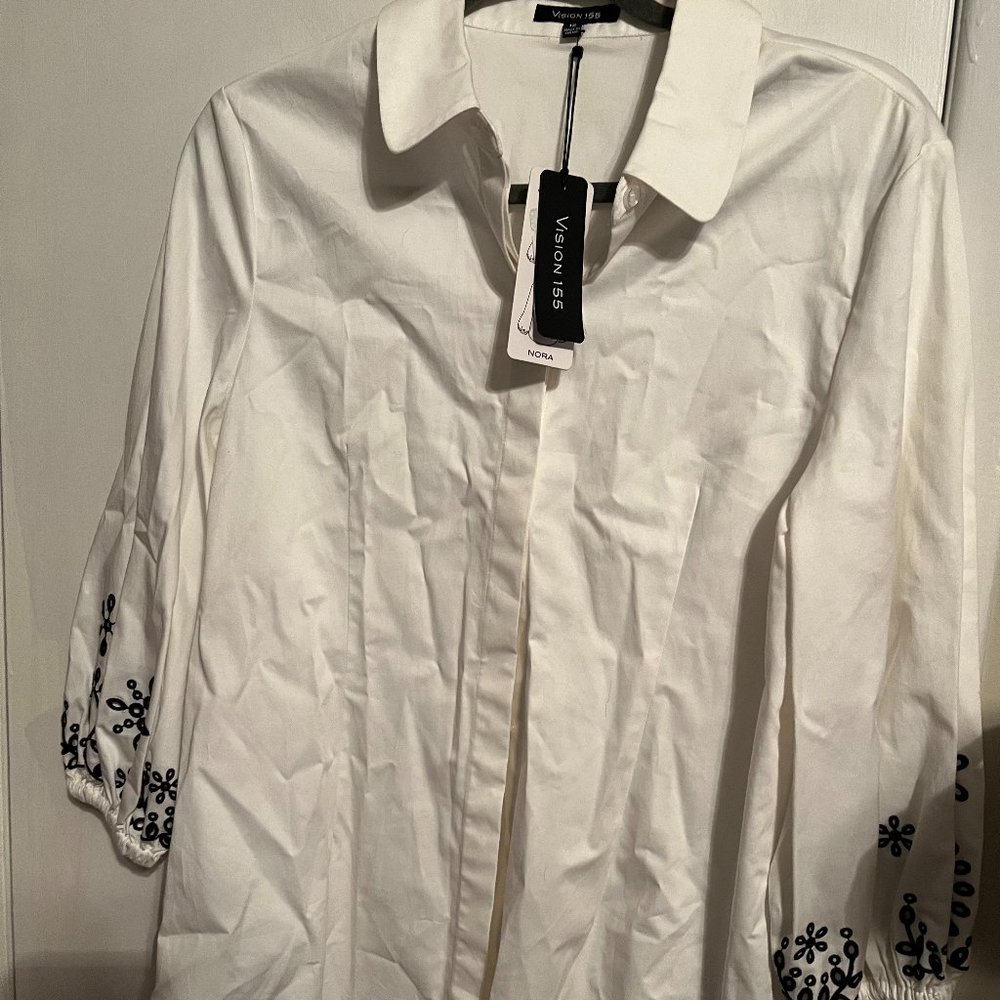 NWT Vision 155 3/4 Sleeve Blouse SZ 12 Embroidered sleeve